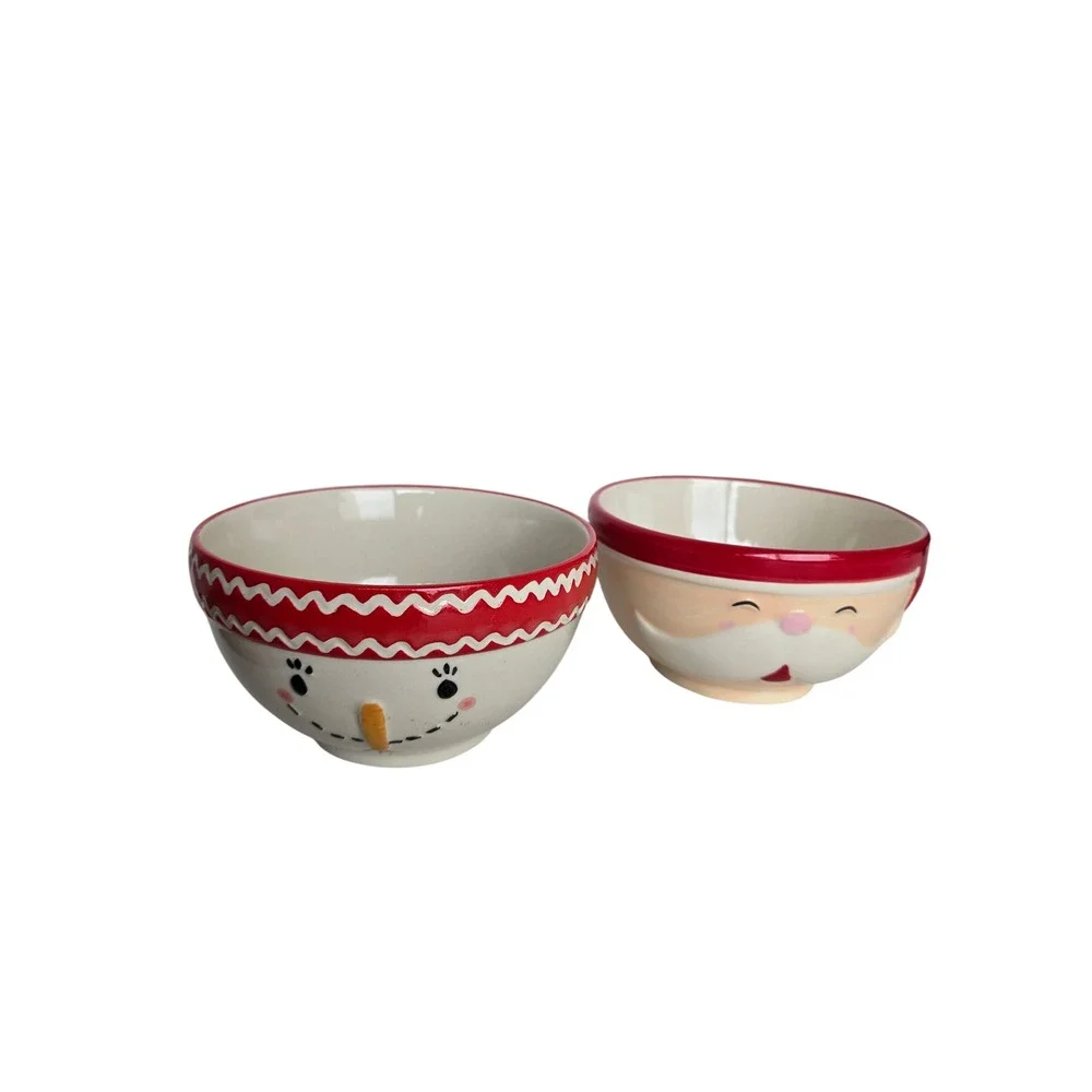 Global‎ Design Connections Santa & Snowman Ceramic Bowls Set of 2 Christmas